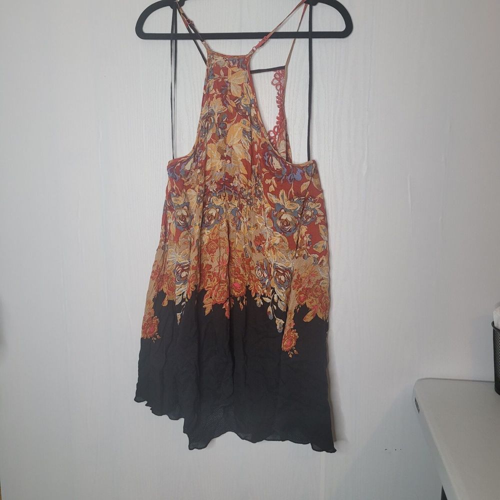 Intimately Free People Size M Black Sleeveless Floral Tunic Blouse W Lace Trim - Picture 12 of 12